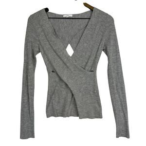 TOME NYC Crossover Gray Knit Open Back Rib Sweater 100% Wool - S